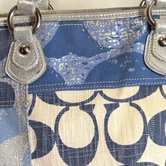 Coach Poppy Collection Blue Denim Patchwork with Silver Detail Tote Purse - Picture 11 of 16